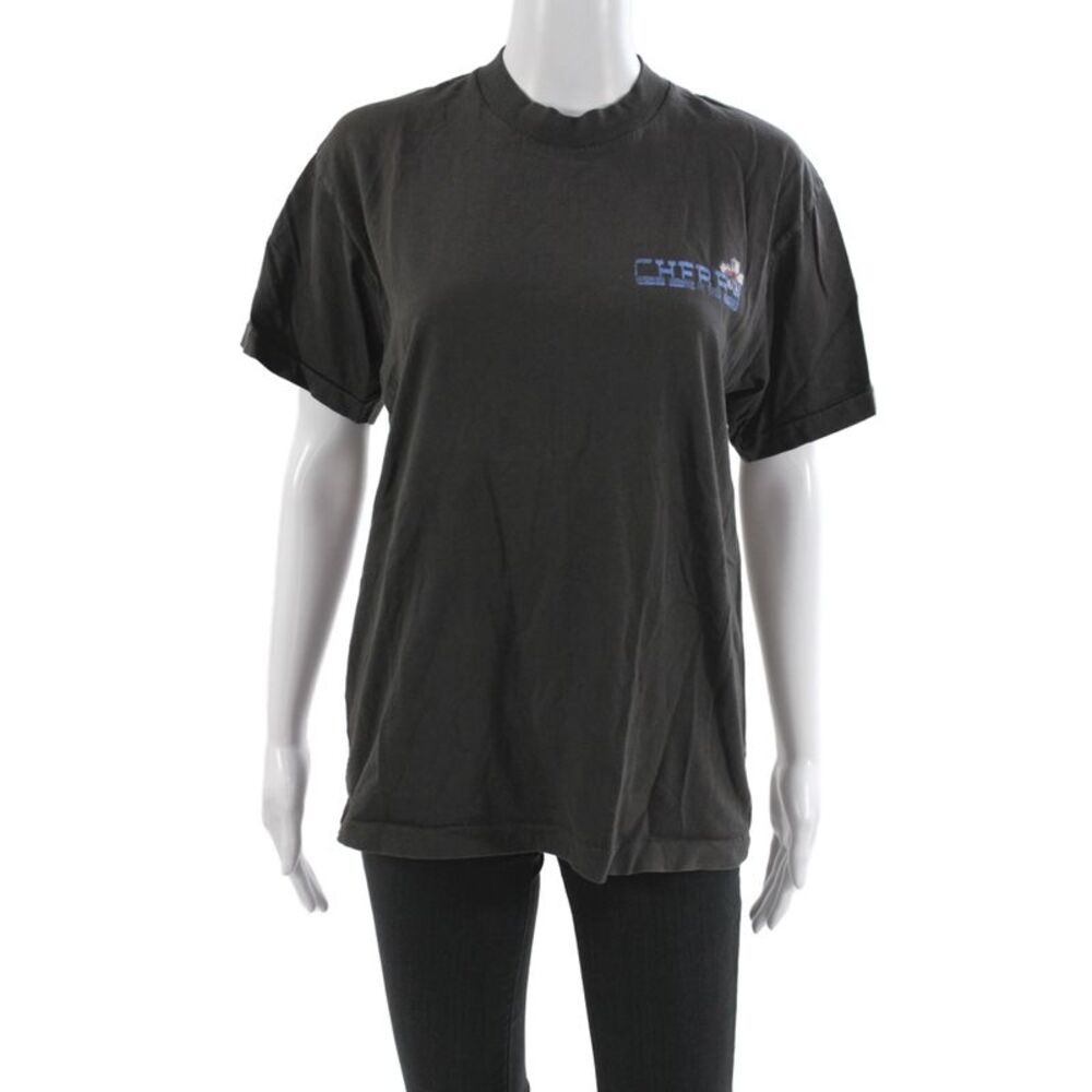 Cherry Unisex Basic Black Cotton Crew Neck Graphic Malibu T-Shirt Size S